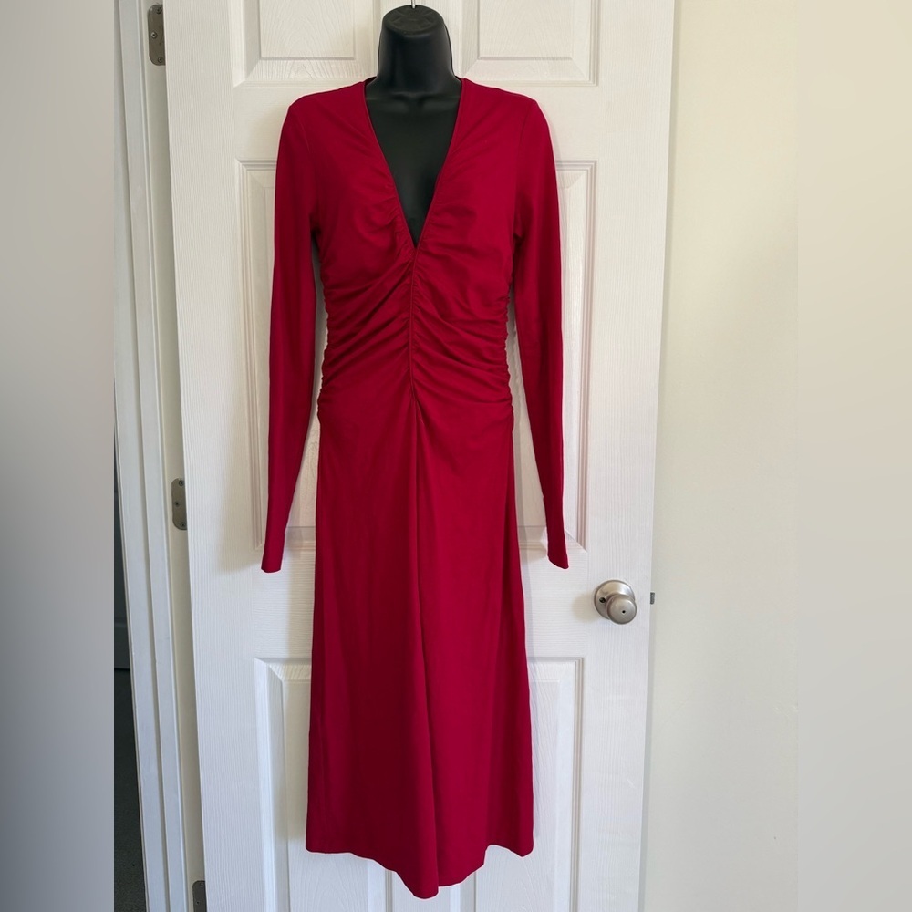 Pinko Ponza Stretch Long Maxi Dress V-Neck Red Size M Graduation